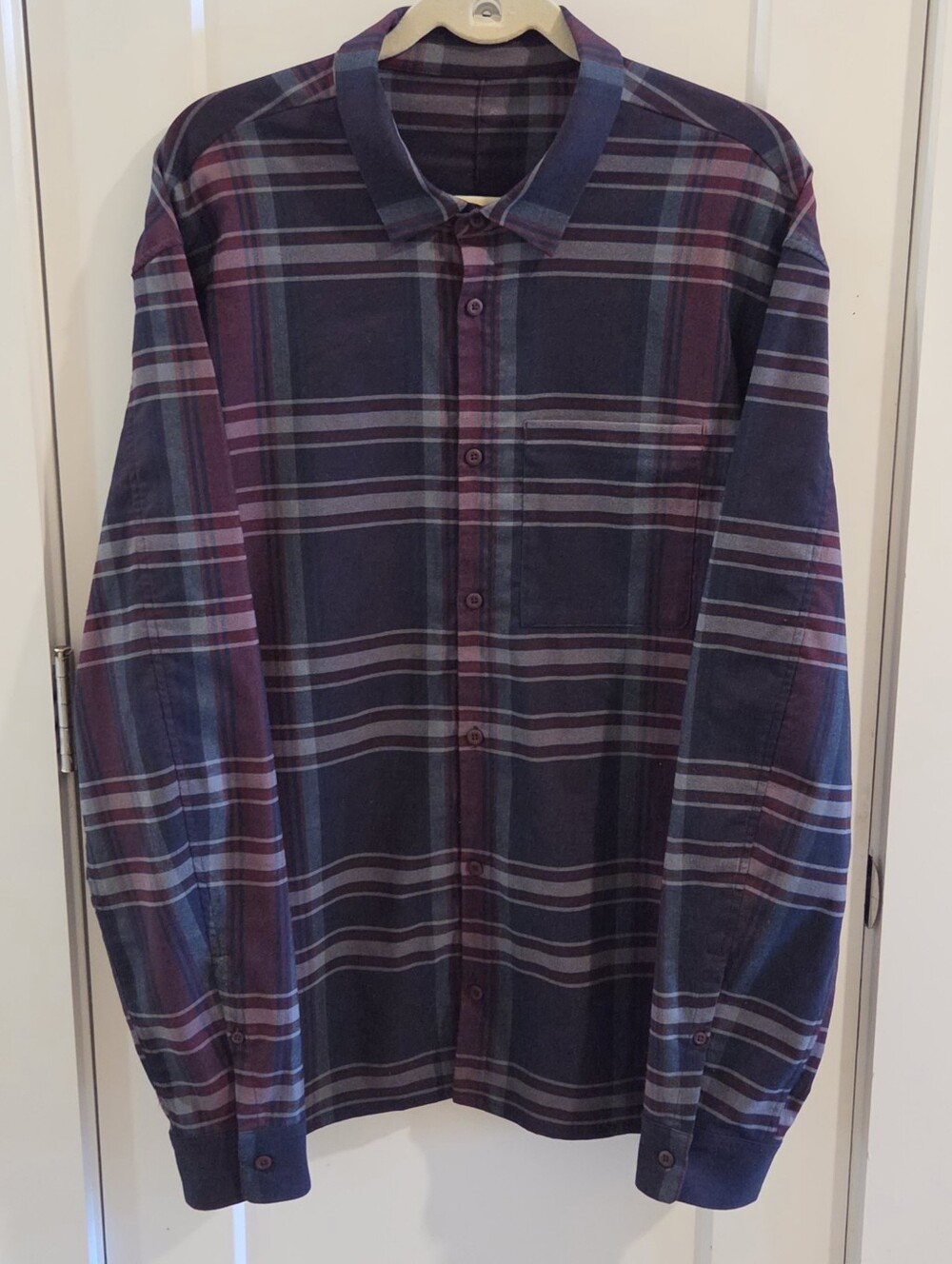 Lululemon Masons Peak Stretch Flannel Shirt - Navy  & Purple Plaid - Size XXL